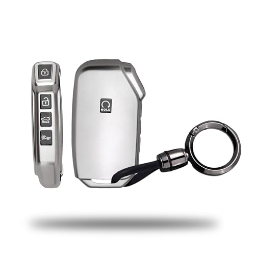 Image of SIAGO TPU Key Cover and Round Keychain Compatible for Kia Ceed Cerato Forte NIRO Seltos Sorento Soul Sportage Telluride K5 5 Button Smart Key (Grey)