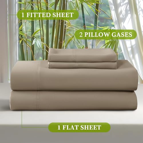 Shilucheng 100% Viscose Derived from Bamboo_ Sheets Queen Size 6pcs - Ultra Cooling & Silky Soft Bed Sheets, 16" Deep Pocket, Perfect for Hot Sleepers, Hotel Bedding Sheets (Simply Taupe)