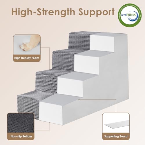 Image of EHEYCIGA Dog Stairs for Bed 20 inch H, 4-Step Extra Wide Dog Steps for High Bed, Pet Steps for Small Dogs and Cats, Non-Slip Balanced Pet Ramp Indoor, Grey