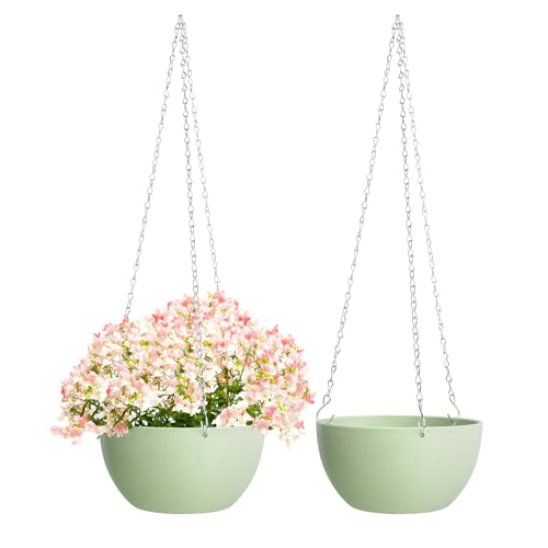 XXXFLOWER Hanging Planters Plant Pots Set with Drainage Holes and Chain 2 Pack Plastic Hanging Baskets for Outdoor Indoor Plant Hanger with Iron Chain Flower Pot Basket for Home Garden Decor