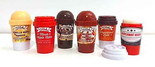 Taste Beauty 6PC Hot Drink Flavored Lip Balm (Vanilla Bean Frappe, Warm Apple Cider, Espresso Frappe, Caramel Frappe, Gingerbread Latte, Peppermint Mocha)