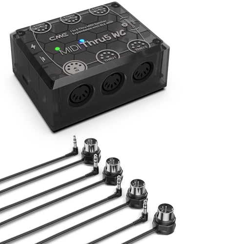 CME MIDI Thru5 WC + 4-Pack 1FT TRS 3.5 MIDI Cables - 1-in-5-out MIDI Thru box with 4 1FT TRS 3.5 Type A MIDI cables for compact spaces