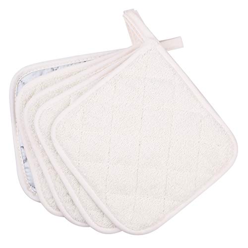 100% Cotton Kitchen Everyday Basic Terry Pot Holder Heat Resistant Coaster Potholder for Cooking and Baking Set of 5 (Cream, Potholder) - Thumbnail 2
