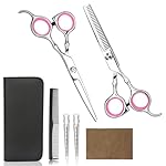 Professional Home Hair Cutting Kit - Quality Home Haircutting Scissors Barber/Salon/Home Thinning Shears Kit with Comb and Case for Men and Women (Pink)