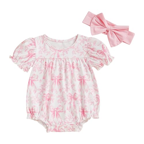 Baby Girl Vintage Bubble Romper Short Sleeve Ruffle Floral Bodysuit Newborn Summer Bow Clothes