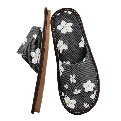 Cherry Blossom Foldable Slides - Lightweight Travel Flip Flops | Waterproof Soles & EVA Footbed | Packable Slippers for Vacation (Black & White Sakura Pattern)2