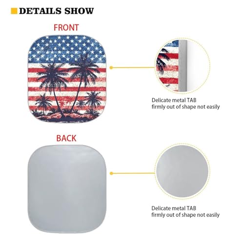 Image of 2 PCS Windshield Sun Shade Foldable Palm Tree American Flag Car Front Window Sunshade for Most Cars SUV Truck Heat Shield Sun Visor Removable Automotive Accessories
