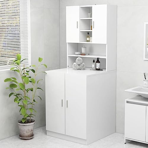 HXZZXS Mueble para lavadora con puertas blancas de madera contrachapada 70,5 x 25,5 x 90 cm. Mueble para lavadora empotrado, armario de lavadora, mueble alto, armario de baño, mueble de baño, mueble