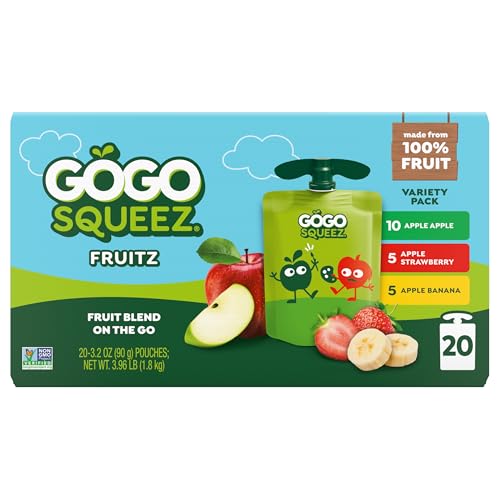 GoGo SqueeZ Variety Pack (Apple, Apple Banana, Apple Strawberry), 3.2 oz (20 Bags)
