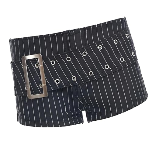 Mini jupe en denim à rayures avec ceinture à œillets pour l'été