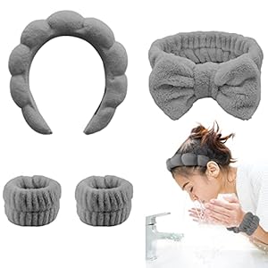 4-Piece Spa Headband & Wristband Set, Reusable Makeup & Skincare Accessories for Face Washing, Preventing Liquid Overflow – Ideal for Women & Girls