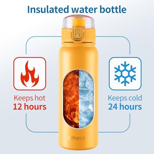 Image of GOPPUS 20 Oz Insulated Stainless Steel Water Bottle BPA-Free Sports Water Bottle, Great for Travel, with Chug Lid - Leak & Sweat Proof with Anti-Dust Lid(orange)