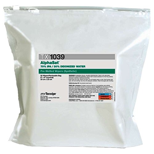 AlphaWipe® Cleanroom Polyester Wipers Pre-Wetted with 70% IPA, 9 x 9