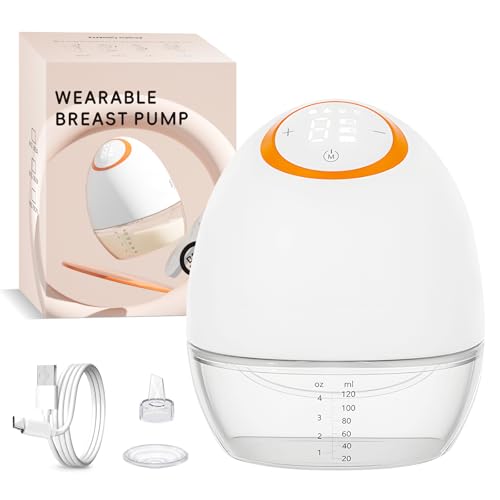 Wearable Electric Breast Pump, Hands-Free Double Breast Pump with LED Display, Portable Breastfeeding Pump with 4 Modes and 9 Levels of Suction, Low Noise, 24mm Flange, 130° Ultra-Wide Angle Design