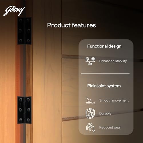 Image of Godrej Door Fittings | 3 inch x 16 Gauge Plain Joint Door Butt Hinges (Pack of 1, 5 Pcs /Pack) | Matte Black Finish, Smooth Operation | 3 Holes Kabza for Home Main Door, Bedroom | 1 Yr Warranty