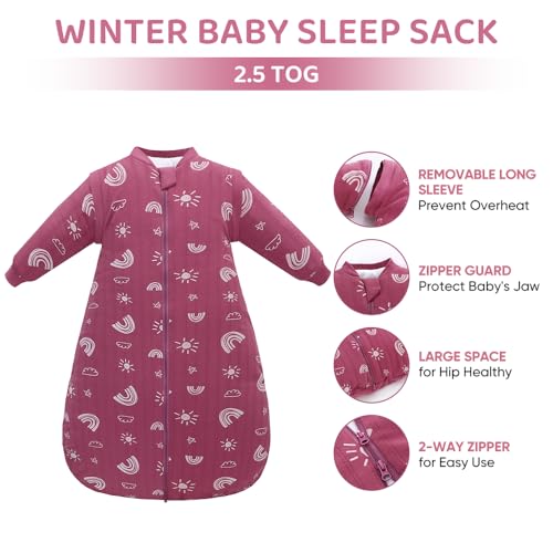 Image of Baby Sleep Sack, TOG 2.5 Winter Wearable Blanket, Removable Long Sleeves Baby Sleeping Bag for Infants and Toddlers, Super Soft Warm Comfortable Sleeping Sack, Sun, 0-6M