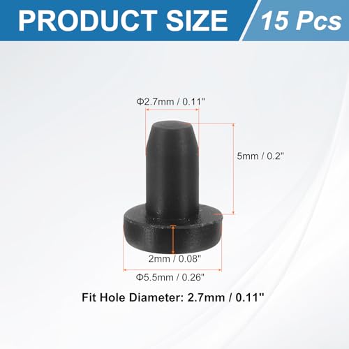 Image of uxcell 15Pcs Silicone Hole Plug, Waterproof Solid T-Shaped Rubber Stoppers Bottle Seal Tube Pipe Plugs End Cap for 2.7mm /0.11 inch Hole for Bathtub Bottle, 0.2 inch Plug Height, Black
