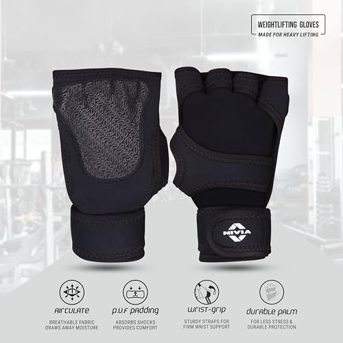Image of Nivia Spider Gym Gloves for Men & Women, Breathable & Lightweight Design, Padded Palm for Enhanced Grip, Wrist Support Strap, Ideal for Weightlifting, Cycling, Fitness & Cross Training