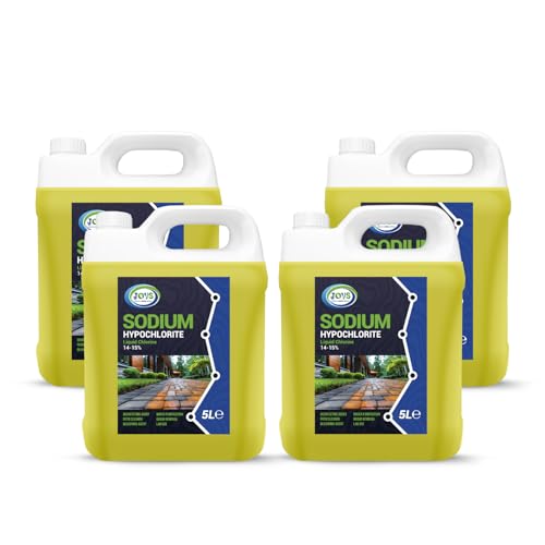 JOVS Sodium Hypochlorite 4X5L - High Strength (14-15%) Brick, Driveway & Patio Cleaner - Stain Removal | Bleaching Agent | Odour Removal
