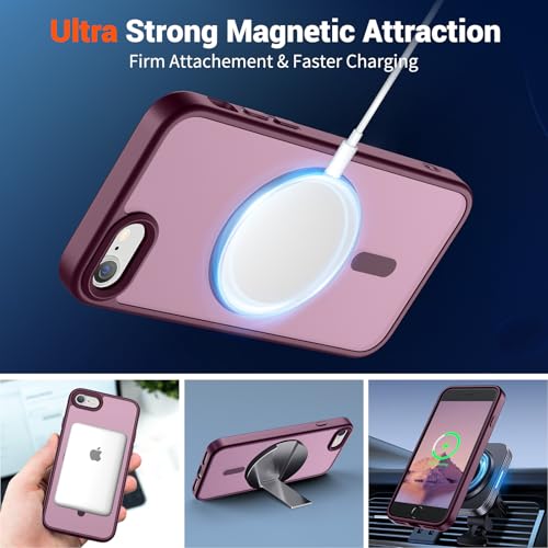 Image of SUPFINE Magnetic for iPhone SE Case 2022 (3rd) /2020 (2nd), iPhone 8 Case with Screen Protector (Compatible with MagSafe) (Military Grade Drop Protection) Translucent Matte Phone Case, Wine Red