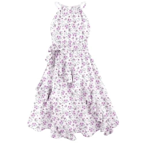 Girls Dresses Tween Halter Tie Back Tiered Ruffle A-Line Flowy Dress Summer Sleeveless Sundress Size 5-14 Years 5-6 Years Black
