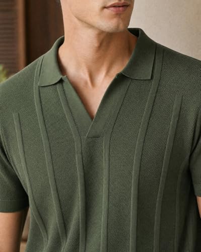 Image of NOBERO Men's Textured Polo Shirt, 100% Cotton Flat Knit, Regular Fit, Vibrant Hues, Classic Polo Collar, Soft & Breathable Casual Wear