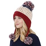 HUAMULAN Women Winter Sherpa Beanie Hats Knit Ear Flaps Peruvian Cover Ears Warm Fleece Lined Ski Snow Hat 3 Pompom