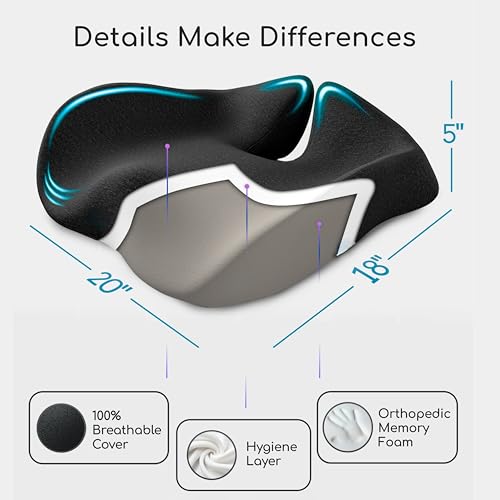 Extra Large Memory Foam Seat Cushions for Office Chairs, Pressure Relief Seat Cushion for Tailbone Pain Relief, Sciatica & Back Pain, Ergonomic Office Chair Cushion for Long Sitting & Driving (Black) - Image 4
