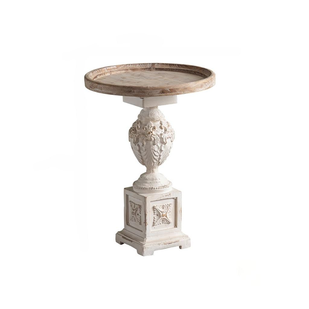 Table ronde sculptée en bois blanc TUSUOD pour salon de villa style rétro