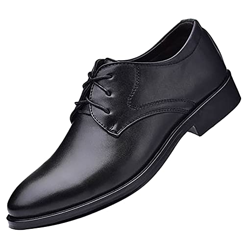 Zapatos de vestir formales de cuero para hombre, puntera puntiaguda, plantilla acolchada suave, antideslizante, ligeros, casuales, con cordones, zapatos Oxford para negocios, fiestas y bodas, Black