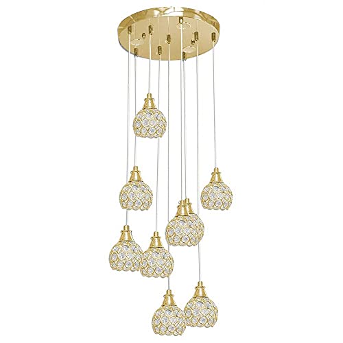 Vetrineinrete® Lampadario da soffitto a sospensione plafoniera 38.5 watt con sfere con cristalli gocce in acrilico portalampada attacco g9 lampada sospesa oro o argento (Oro)