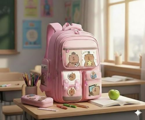 Image of Girls School Backpack Cute Pink Pastel Gradient Bag with Multiple Compartments Lightweight Durable Bookbag for Kids Students (purple bag)