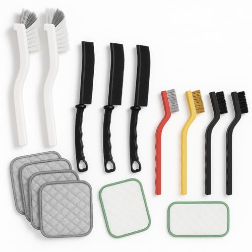 Image of 14 PCS Crevice Cleaning Brush & Scrubber Pad Set - Wire, Nylon & Brass Brushes with Ergonomic Handles & Multi-Layer Scrub Pads for Deep Cleaning Kitchen,Bathroom,Grout,Sink,Bottle,Grill,Car