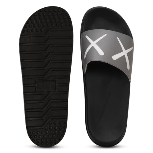 Image of PERY-PAO Sliders Mens White, Sky Blue Stylish Printed Flip Flop & Slippers