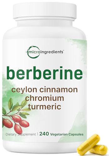 Micro Ingredients Berberine with Ceylon Cinnamon 240 Veggie Capsules | High Absorption Berberine HCI Supplement + Turmeric Root & Cinnamon Bark Extract | Non-GMO Gluten Free