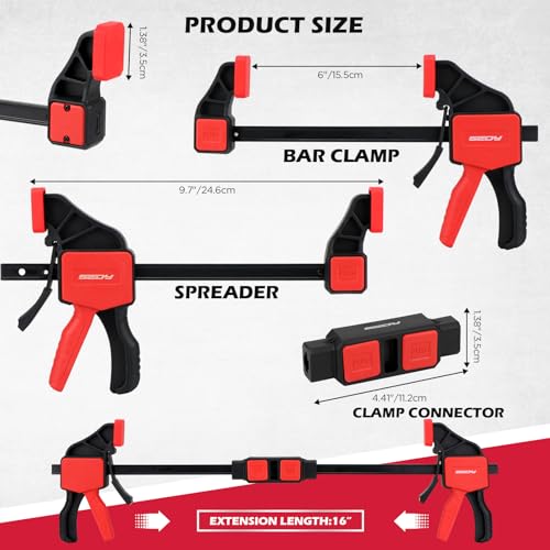 Image of 3-Piece 6 Inch Bar Clamps for Woodworking with Clamp Connector, 6 inch Quick-Release Wood Clamps with 150 LBS Load Limit, Trigger Clamp Set, One-Handed Clamps /Spreader Ideal for Woodworking DIY Projects