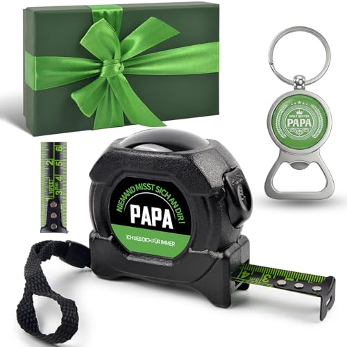 Vatertagsgeschenk für Papa - 3 Stück Vatertag Lustige Geschenke Maßband mit Spruch Flaschenöffner Geschenkbox, Bester Vater Personalisiert Gadget Geschenk, Männer Coole Werkzeug Geburtstagsgeschenk