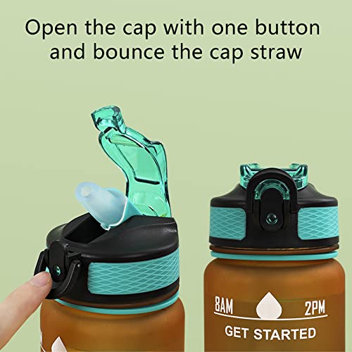 32Oz Motivational Water Bottle With Time Marker, Reusable Plastic Water Bottles, Squeezing Ejection Opening Bpa Free With Leakproof Wide Mouth & Fast Water Flowing (Black) #TOP5