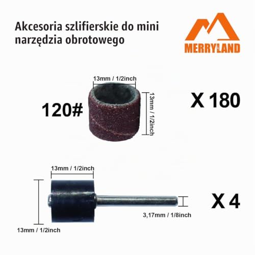 Merryland 184 szt. Bęben Szlifierski Ziarno 120 13 mm do Dremel