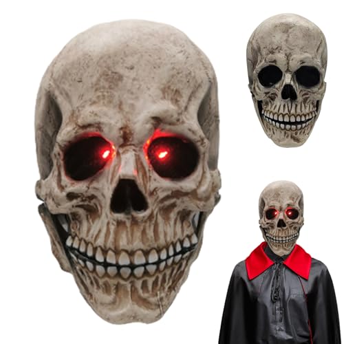 Masque de crâne Halloween Gcroet à mâchoire mobile et yeux LED