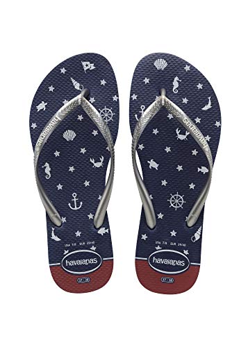 Chinelo Slim Nautical, Havaianas, Meninas, Marinho/Prata, 23/24