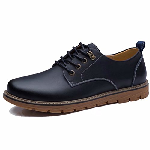 [CHENGFA] カジュアルシューズ メンズ デッキシューズ ウォーキング 革靴 快適 ビジネスシューズ 紳士靴 レースアップ 通気性(40、ブラック