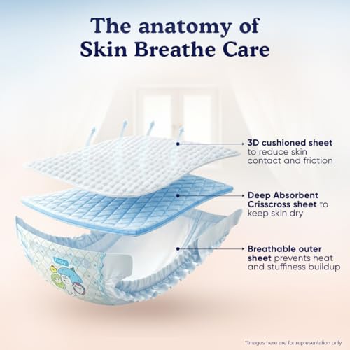 Image of MamyPoko Pants Skin Breathe Care | Baby Diapers Small Size (S) | 261 Count | 4-8Kgs | Half Skin Touch Airy Sheet | 3X Breathable | Derma Tested
