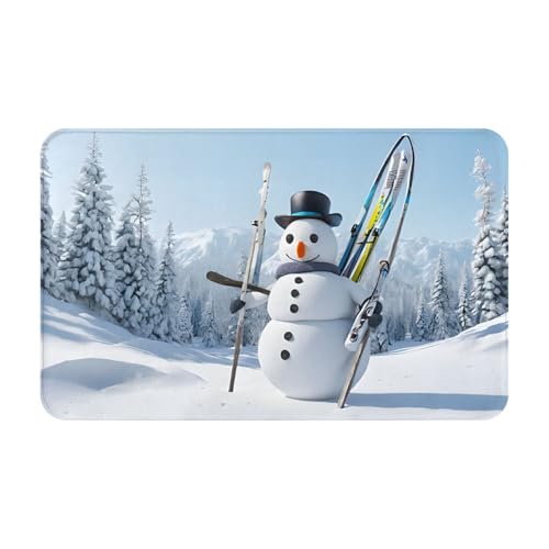 Hardworking Snowman Print Living Room Bathroom Kitchen Anti Slip and Absorbent Carpet, Indoor Entrance Door Muddy Floor Mat, Ultra Soft Washable Carpet 21x31.5 Inches