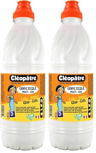 CLEOPATRE - Vinyl'Ecole Flacon De Colle Blanche Vinylique 1L - Idéale Travaux Manuels et Loisirs Créatifs Dès 3 ans – Rentrée Des Classes - Fabrication Française...
