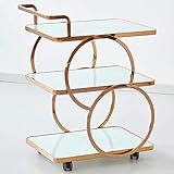 Carrito de té y vino de metal de 3 niveles con vidrio templado, carrito móvil para aperitivos y bebidas para restaurantes y hoteles. Elegante solución versátil para servir