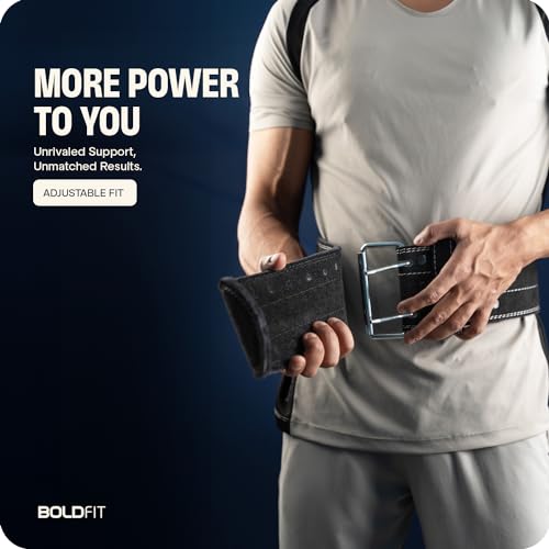Image of Boldfit Gym Belt for Men and Women - Lever Deadlift Belt for Workout, Powerlifting, Weight Lifting - Leather Exercise Belt for Back Support - S /M Black
