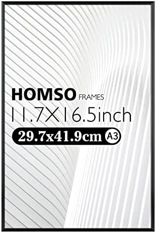 Homso A3 Poster Picture Frame, 11.7x16.5 Black Aluminum Photo Frame with High Definition Acrylic and Thin Smooth Metal Frame for Wall Mounting and Displaying