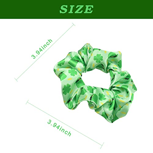 St.patrick's Day Elastics Hair Ties Four Leaf Clover Silk Scrunchies Irish Hat Shamrock Hair Accessories For Women Girls Green Hair Band Ponytail Holder Bracelet Ropes Party Favor 2Pcs #TOP1