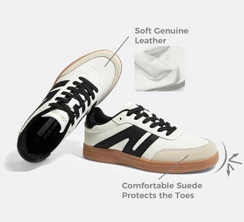 Image of LUCKY STEP Women Retro Gum Sole Fashion Sneakers | Genuine Leather Classic Tennis Skate Walking Shoes Anti Slip Trainers